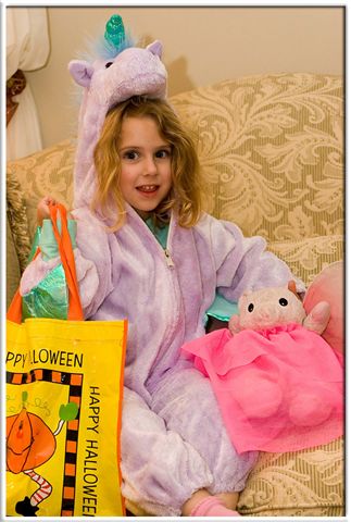 Ashlynn as a Unicorn & her friend, Baby Bear, as Baby Fairy Bear.